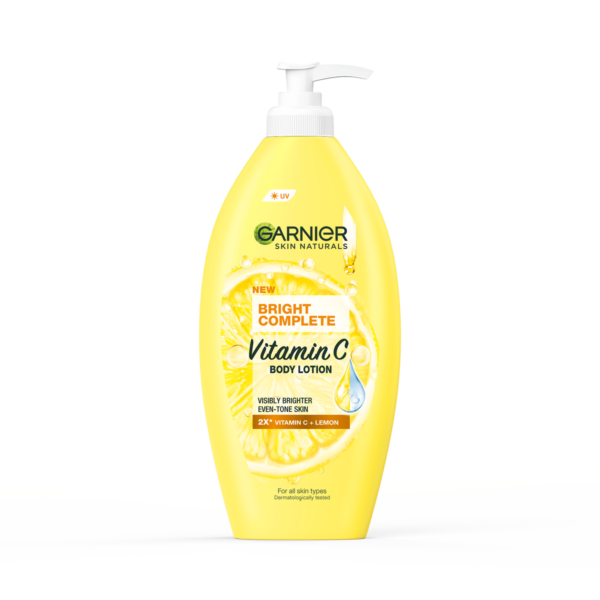 Garnier Bright Complete Vitamin C Body Lotion is a body lotion formulated with 2x pure lemon, which is clinically proven to reduce the appearance of dark spots and even out skin tone. The texture is quickly absorbed and non-greasy. Leaves skin feeling soft, supple and deeply hydrated all day long. The formula contains UVA/UVB filters to protect your skin from the sun. Body lotion for naturally radiant skin. Reduce dark spots and eliminate dark circles on the body with pure lemon extracts. Ready to deliver moisture with intense moisturizer. Can filter UVA and UVB rays Let you show off your beautiful skin with confidence every day. Body lotion enriched with concentrated extracts of lemon 2 times, quickly absorbed into the skin. non sticky Keep your skin soft and moist. flexible all day with moisturizer with another step in the sun