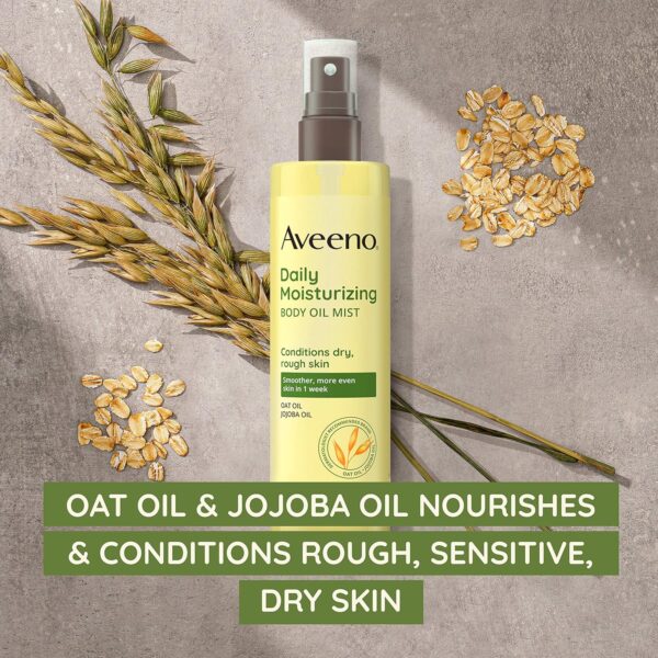Aveeno Daily Moisturizing Body Oil, Body Mist for Dry Skin with Oat Oil and Jojoba Oil, Nourishing Body Spray with a Hypoallergenic Formula, 6.7 FL OZ